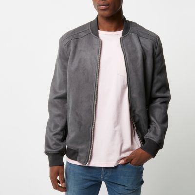 Grey faux suede bomber jacket